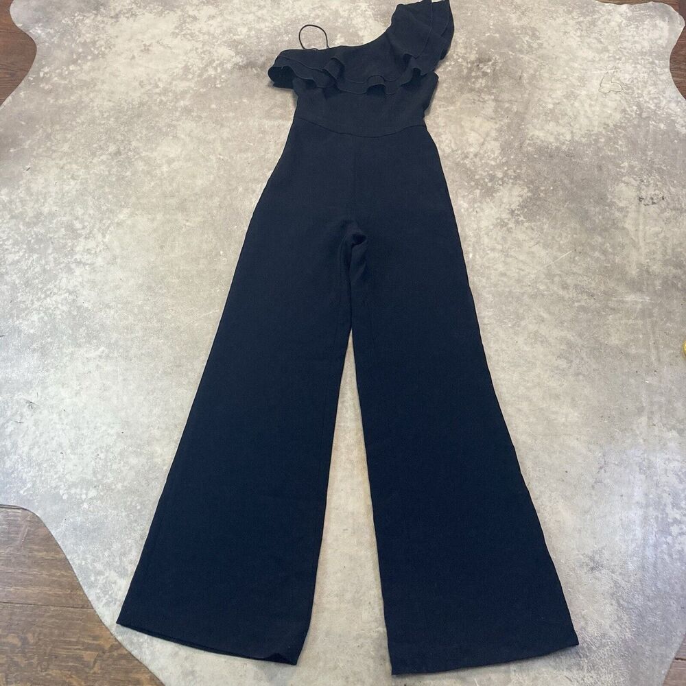 Rachel Zoe Jumpsuit Womens 2 Black Osborne One Shoulder Ruffle Evening Cocktail